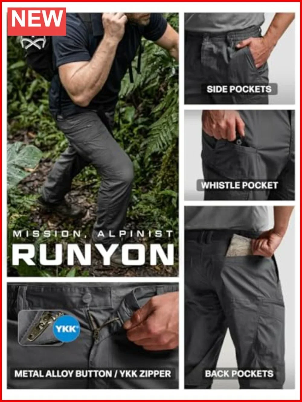 Men's Quick Dry Tactical Pants Water Resistant Lightweight Stretch Cargo Hiking